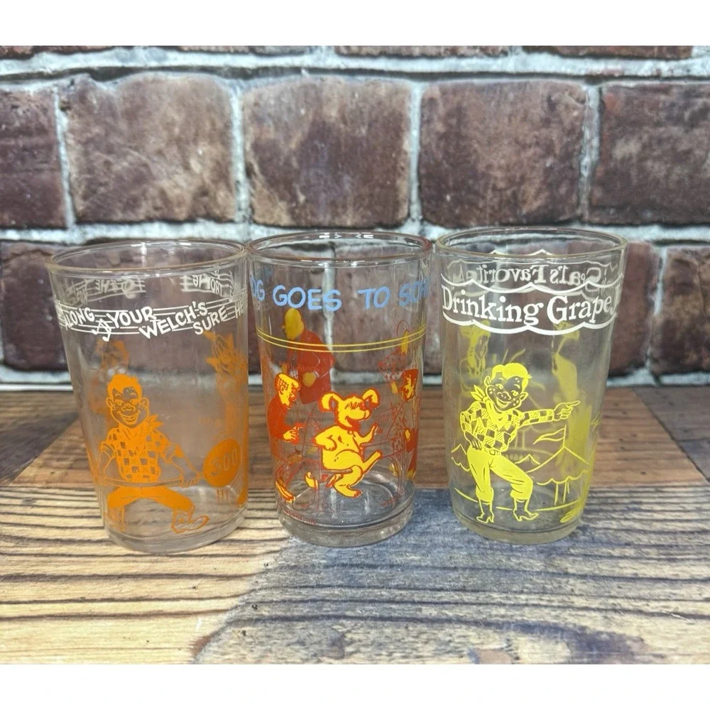 Vintage Welch's Jelly Jar Juice Glasses Howdy Doody 1950s Archie 1971 Set‎ Of 3